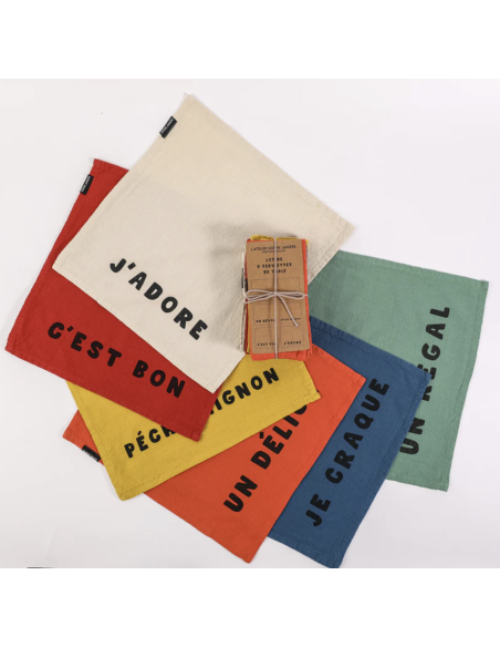 LOT DE 6 SERVIETTES DE TABLE JE CRAQUE - SOPHIE JANIERE