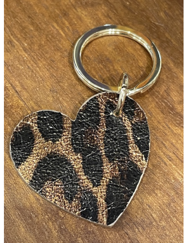 PORTE CLÉS COEUR MAMAN EN CUIR LEOPARD