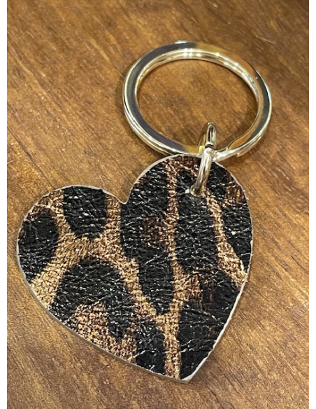 PORTE CLÉS COEUR MAMAN EN CUIR LEOPARD