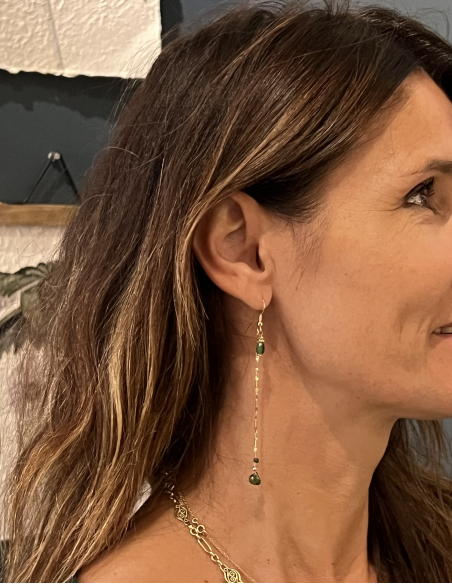 BOUCLES D'OREILLES LONGUES PIERRES ET CHAINE - LES FILLES DE COEUR
