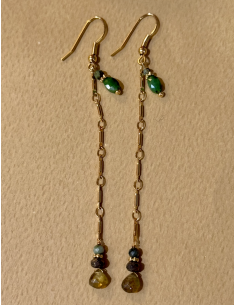 BOUCLES D'OREILLES LONGUES PIERRES ET CHAINE - LES FILLES DE COEUR 2
