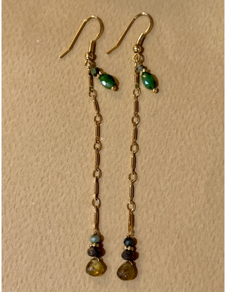 BOUCLES D'OREILLES LONGUES PIERRES ET CHAINE - LES FILLES DE COEUR