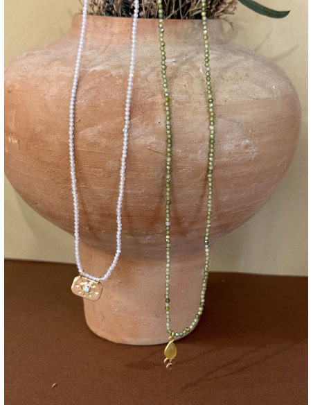 COLLIER EN PERLES DE ZIRCON AVEC PENDENTIF - LES FILLES DE COEUR