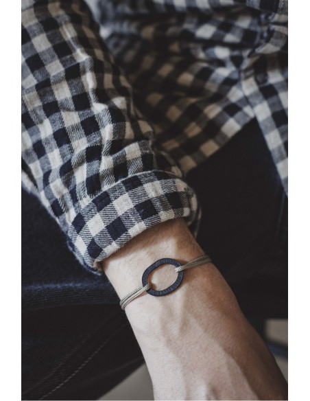 BRACELET BASTILLE CHARBON SUR CORDE - LE SOU FRANÇAIS