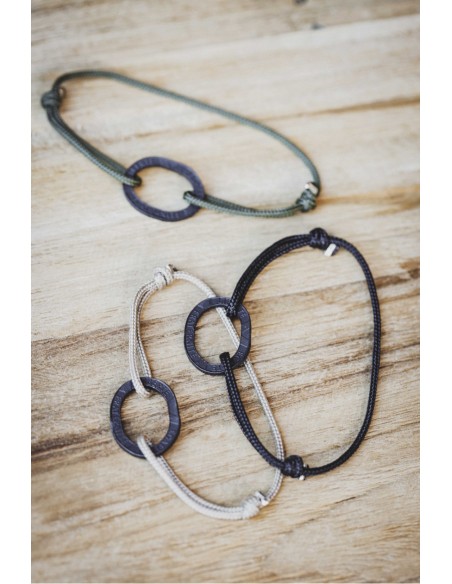 BRACELET BASTILLE CHARBON SUR CORDE - LE SOU FRANÇAIS