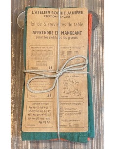LOT DE 6 SERVIETTES DE TABLE APPRENDRE EN MANGEANT- SOPHIE JANIERE 2