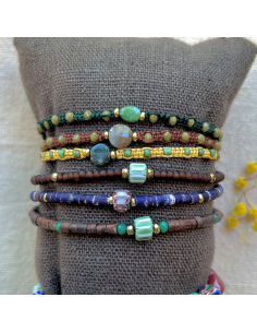 BRACELET TISSÉ PERLES AFRICAINES ET SEMI PRECIEUSES - LES FILLES DE COEUR 