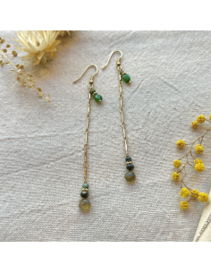 BOUCLES D'OREILLES LONGUES PIERRES ET CHAINE - LES FILLES DE COEUR 2