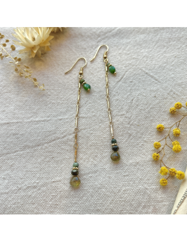 BOUCLES D'OREILLES LONGUES PIERRES ET CHAINE - LES FILLES DE COEUR