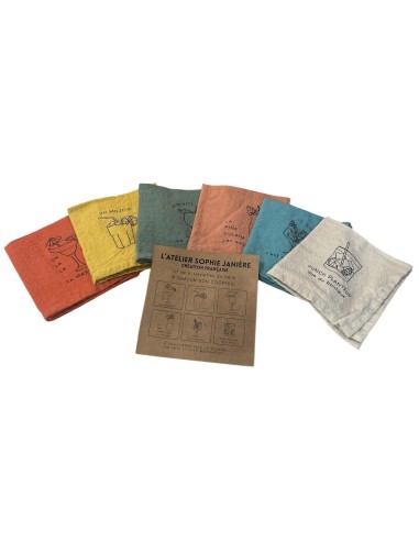 LOT DE 6 SERVIETTES DE TABLE A CHACUN SON COCKTAIL - SOPHIE JANIERE