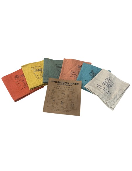 LOT DE 6 SERVIETTES DE TABLE A CHACUN SON COCKTAIL - SOPHIE JANIERE