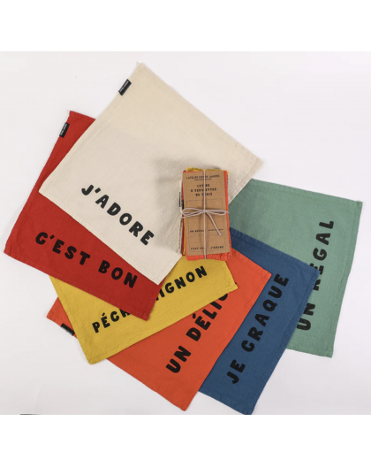 LOT DE 6 SERVIETTES DE TABLE JE CRAQUE - SOPHIE JANIERE