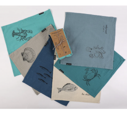 LOT DE 6 SERVIETTES DE TABLE LE VENT EN POULPE - SOPHIE JANIERE