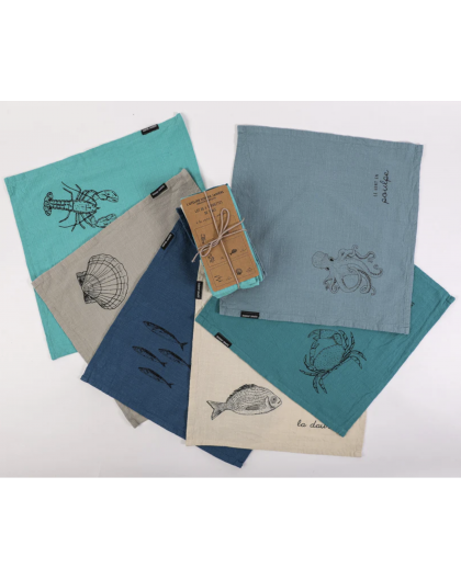 LOT DE 6 SERVIETTES DE TABLE LE VENT EN POULPE - SOPHIE JANIERE