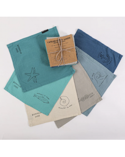LOT DE 6 SERVIETTES DE TABLE BONHEUR IODÉ - SOPHIE JANIERE