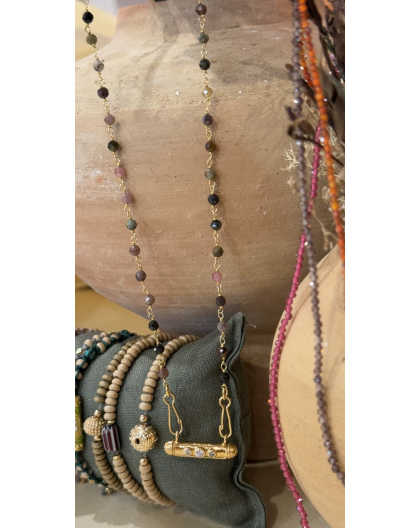 COLLIER TUBE TIBETAIN AVEC STRASS - LES FILLES DE COEUR