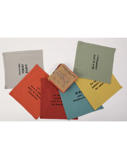 LOT DE 6 SERVIETTES DE TABLE ON A LE MORAL- SOPHIE JANIERE