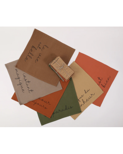 LOT DE 6 SERVIETTES DE TABLE QUE DU BONHEUR - SOPHIE JANIERE
