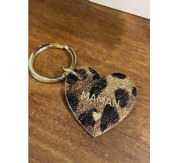 PORTE CLÉS COEUR MAMAN EN CUIR LEOPARD