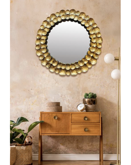 MIROIR PEPITA ROND EN MÉTAL DORÉ- EMDE