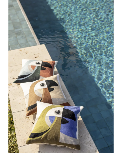 COUSSIN BRODÉ LORO CÈDRE 45X45CM - VIVARAISE