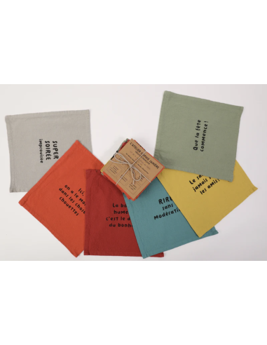 LOT DE 6 SERVIETTES DE TABLE ON A LE MORAL- SOPHIE JANIERE