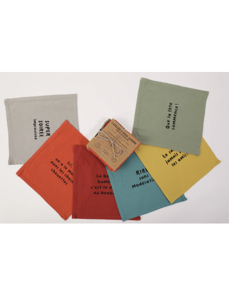 LOT DE 6 SERVIETTES DE TABLE ON A LE MORAL- SOPHIE JANIERE