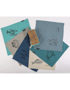 LOT DE 6 SERVIETTES DE TABLE LE VENT EN POULPE - SOPHIE JANIERE