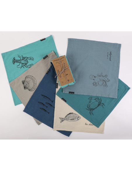 LOT DE 6 SERVIETTES DE TABLE LE VENT EN POULPE - SOPHIE JANIERE