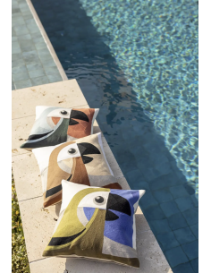 COUSSIN BRODÉ LORO NATUREL 30X50 CM - VIVARAISE