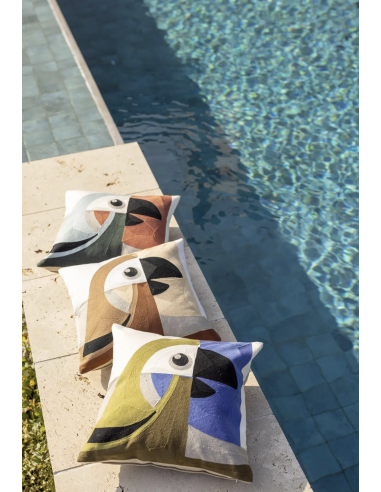 COUSSIN BRODÉ LORO NATUREL 30X50 CM - VIVARAISE