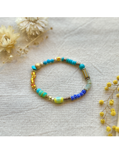 BRACELET ELASTIQUE PERLES AFRICAINES ET CERAMIQUES  - LES FILLES DE COEUR  2