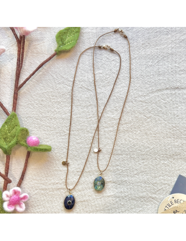 COLLIER PIERRE LAPIS ET LABRADORITE SUR FIL - LES FILLES DE COEUR