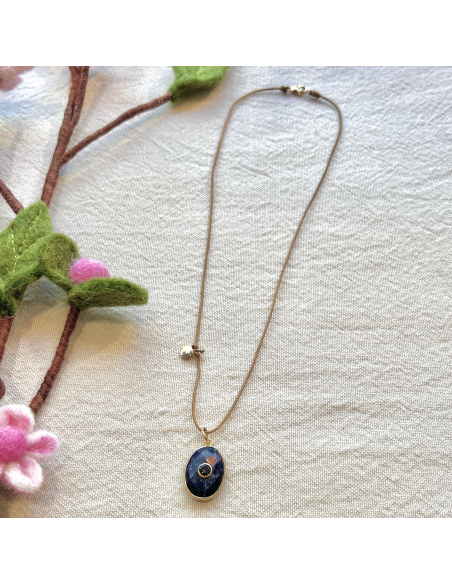 COLLIER PIERRE LAPIS ET LABRADORITE SUR FIL - LES FILLES DE COEUR