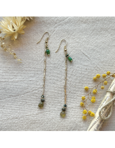 BOUCLES D'OREILLES LONGUES PIERRES ET CHAINE - LES FILLES DE COEUR