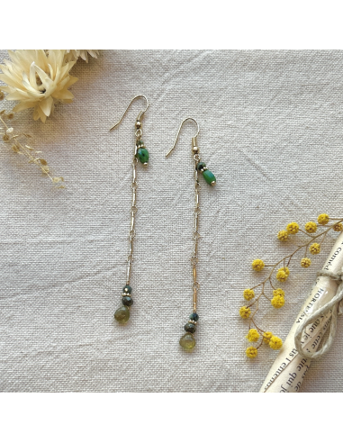 BOUCLES D'OREILLES LONGUES PIERRES ET CHAINE - LES FILLES DE COEUR