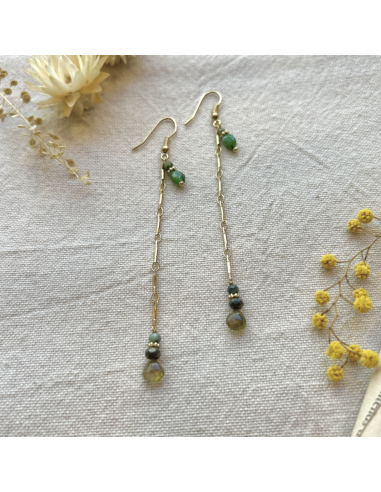 BOUCLES D'OREILLES LONGUES PIERRES ET CHAINE - LES FILLES DE COEUR