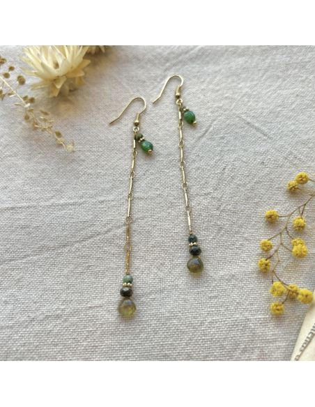 BOUCLES D'OREILLES LONGUES PIERRES ET CHAINE - LES FILLES DE COEUR
