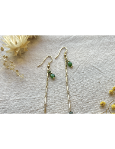 BOUCLES D'OREILLES LONGUES PIERRES ET CHAINE - LES FILLES DE COEUR