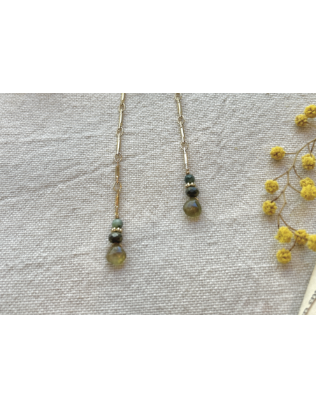 BOUCLES D'OREILLES LONGUES PIERRES ET CHAINE - LES FILLES DE COEUR