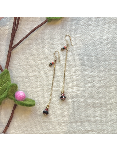 BOUCLES D'OREILLES LONGUES PIERRES ET CHAINE - LES FILLES DE COEUR