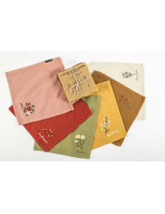 LOT DE 6 SERVIETTES DE TABLE BRODÉES FLEURS - SOPHIE JANIERE