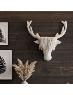 TROPHÉE MURAL TÊTE DE CERF BLANC EN LAINE FEUTRÉE -  NEW HEIDI