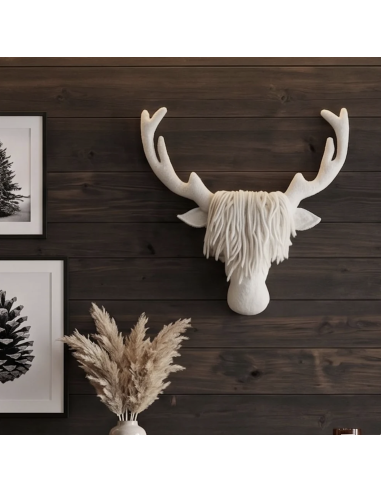 TROPHÉE MURAL TÊTE DE CERF BLANC EN LAINE FEUTRÉE -  NEW HEIDI