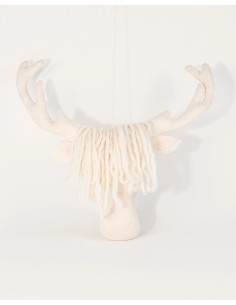 TROPHÉE MURAL TÊTE DE CERF BLANC EN LAINE FEUTRÉE -  NEW HEIDI 2
