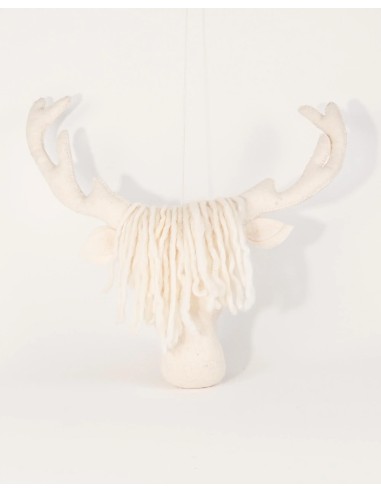 TROPHÉE MURAL TÊTE DE CERF BLANC EN LAINE FEUTRÉE -  NEW HEIDI