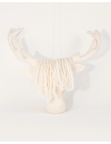 TROPHÉE MURAL TÊTE DE CERF BLANC EN LAINE FEUTRÉE -  NEW HEIDI
