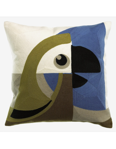COUSSIN BRODÉ LORO CÈDRE 45X45CM - VIVARAISE