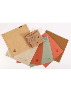 LOT DE 6 SERVIETTES DE TABLE BRODERIE COEUR - SOPHIE JANIERE
