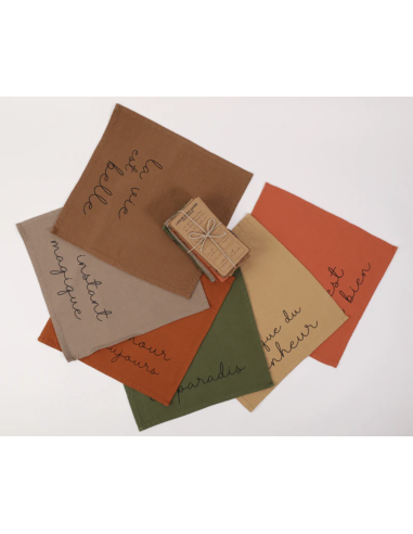 LOT DE 6 SERVIETTES DE TABLE QUE DU BONHEUR - SOPHIE JANIERE